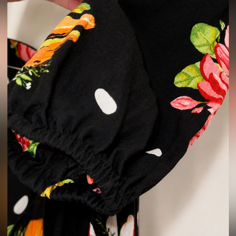 Farm Rio Nanaju Floral Mini tropical Bold Dress in Black Multi Pinks Orange XS - Picture 5 of 10
